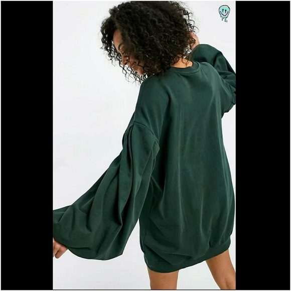 NWOT ASOS Tall Oversized Balloon Sleeve Applique Mini Dress in Green-Size Small - Picture 3 of 6